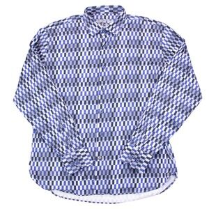 Lansky Bros Memphis Elvis Mens 2XL Blue Gray Checkerboard LS Button Front‎ Shirt